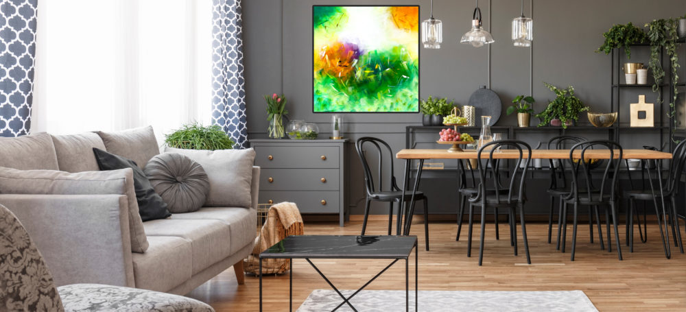 dining room with featured artwork