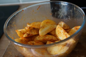 wedges in spice mix