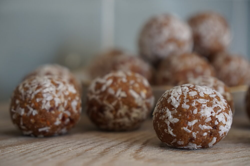 close up of carrot energy balls