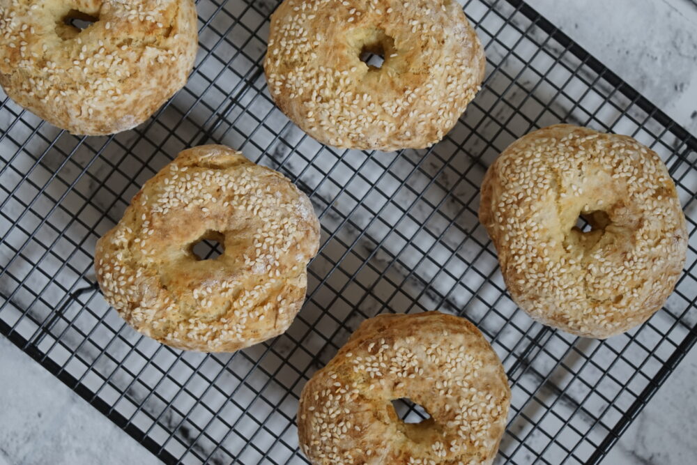 looking down on bagels
