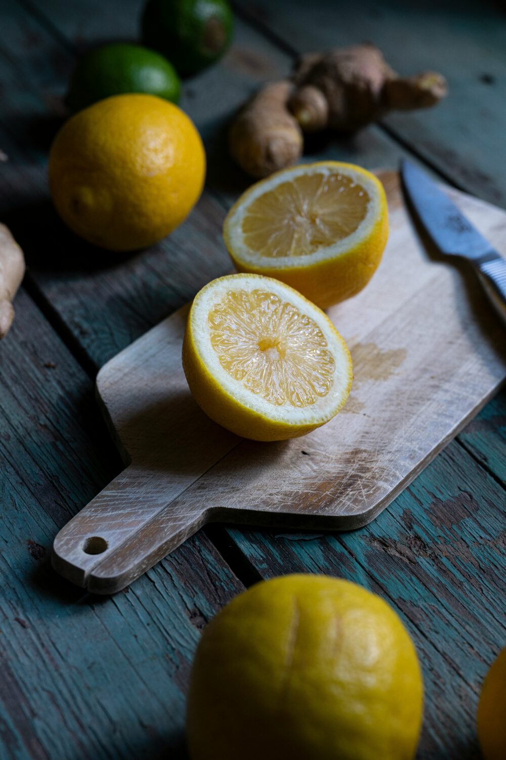 Lemons on a chopping board